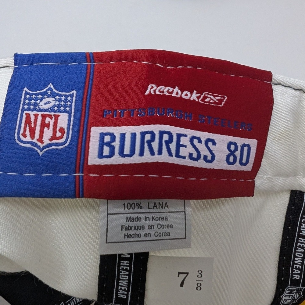 Reebok NWT Authentic Steelers Burress 80 Fitted Hat 7 3/8 Wool Flat Brim - Picture 5 of 12